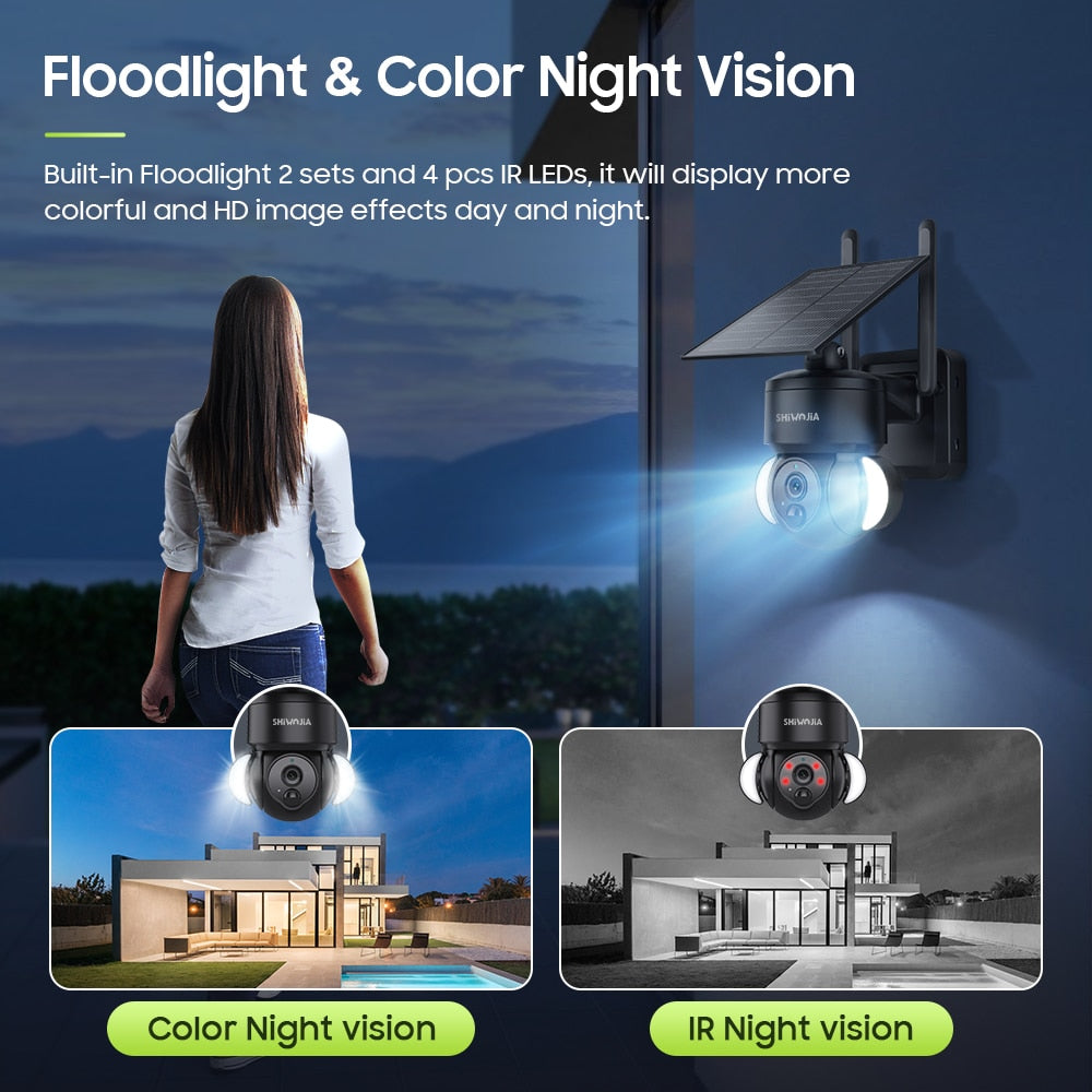 Cámara solar SHIWOJIA 516C - 4G / Wifi Batería de 7500mAh con energía solar con paneles solares de 5W 3MP Color Visión nocturna CCTV inalámbrico para jardín