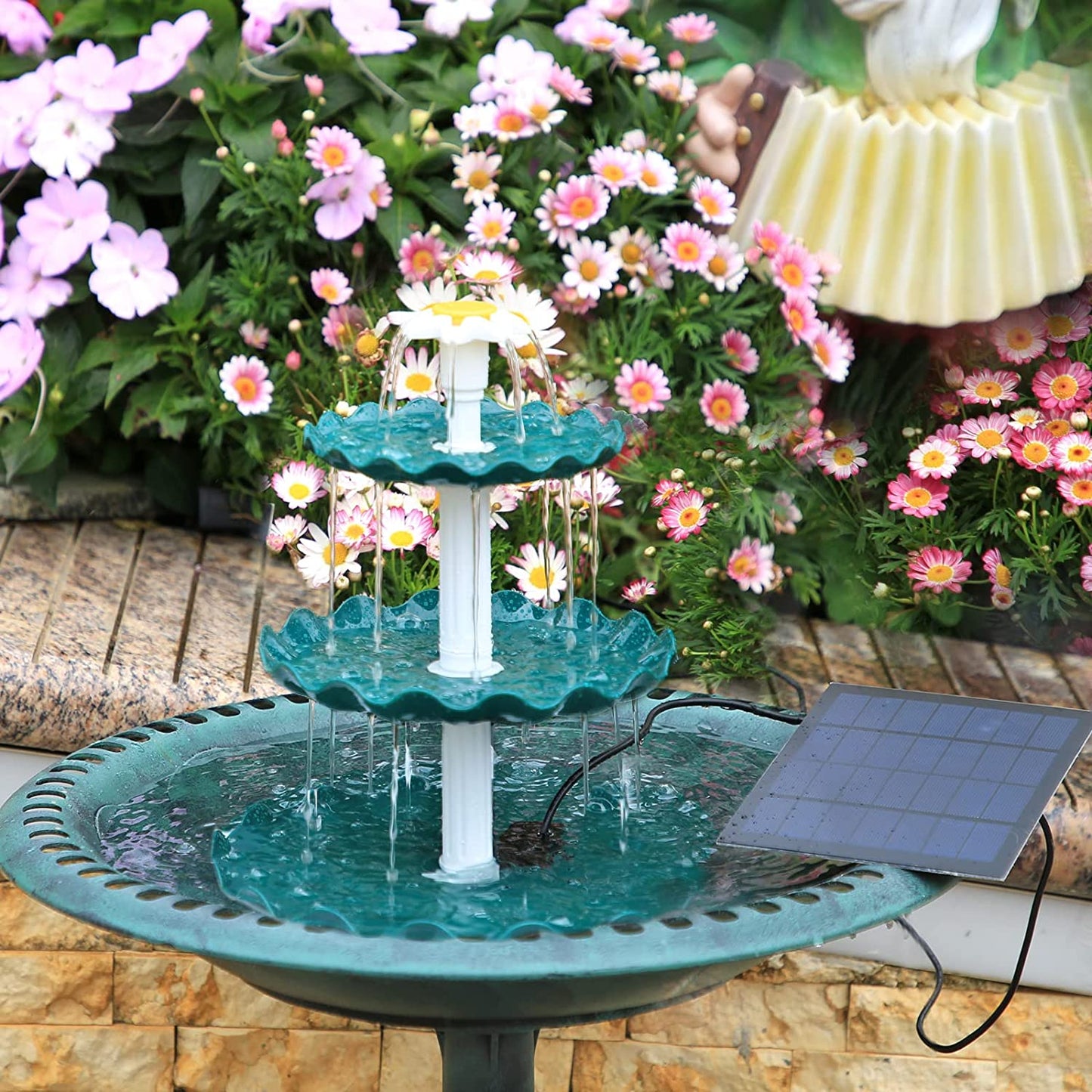 3 Tiered Bird Bath with 3W Solar Pump - DIY Solar Fountain Detachable and Suitable for Bird Bath, Garden Decoration
