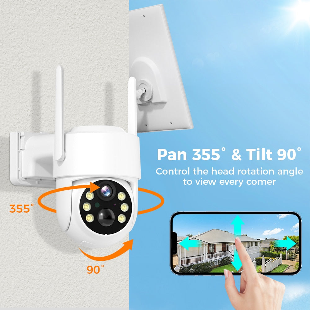 SOVMIKU WIFI Solar Camera - 4MP PIR Human Detection Outdoor Security With Solar Panel Wireless Surveillance PTZ Battery IP Camera