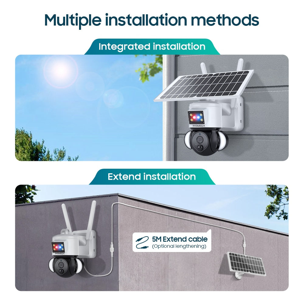 INQMEGA Cámara de seguridad externa de 5MP - Cámara con energía solar WIFI Cámaras de vigilancia para el hogar 4G Cámara cctv Paneles solares potentes