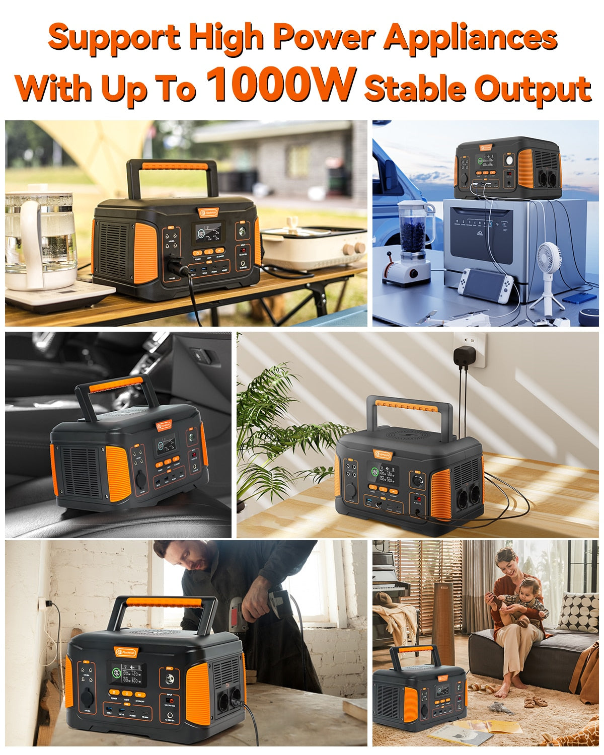 FF Flashfish J1000 PLUS, Support High Power Appliances With Up To 1OOOW Stable Out