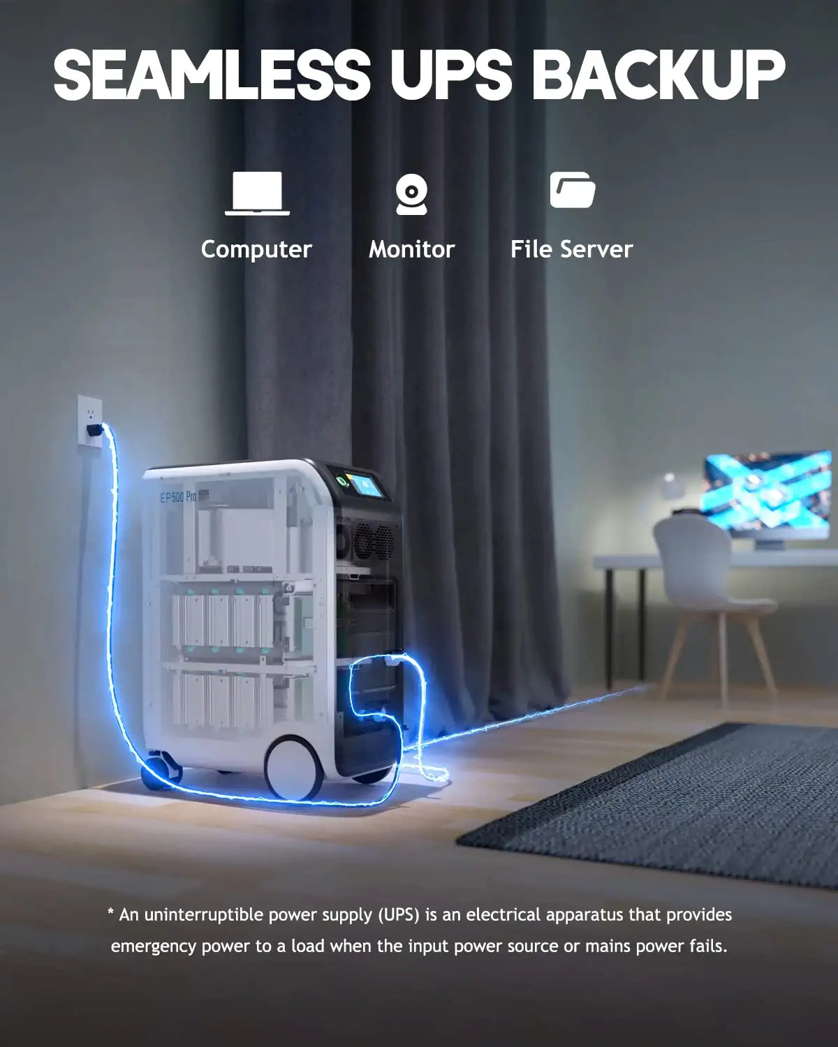 an uninterruptible power supply (UPS) provides emergency power