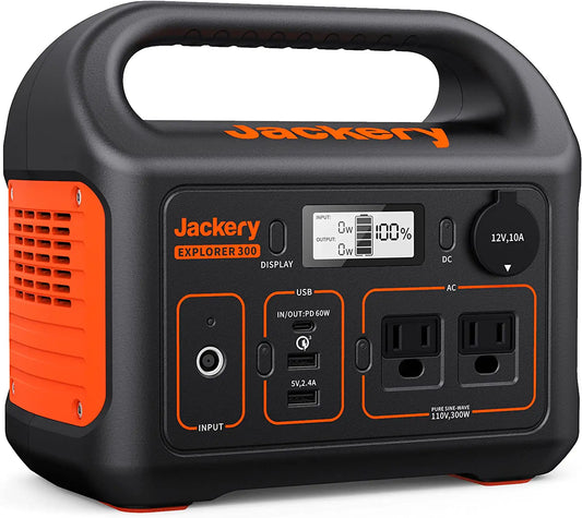 Jackery Portable Power Station Explorer 300 - 293Wh Backup Lithium Battery, 110V/300W Pure Sine Wave AC Outlet, Solar Generator (Solar Panel Not Included) for Outdoors Camping Travel Hunting Blackout | Best Solar