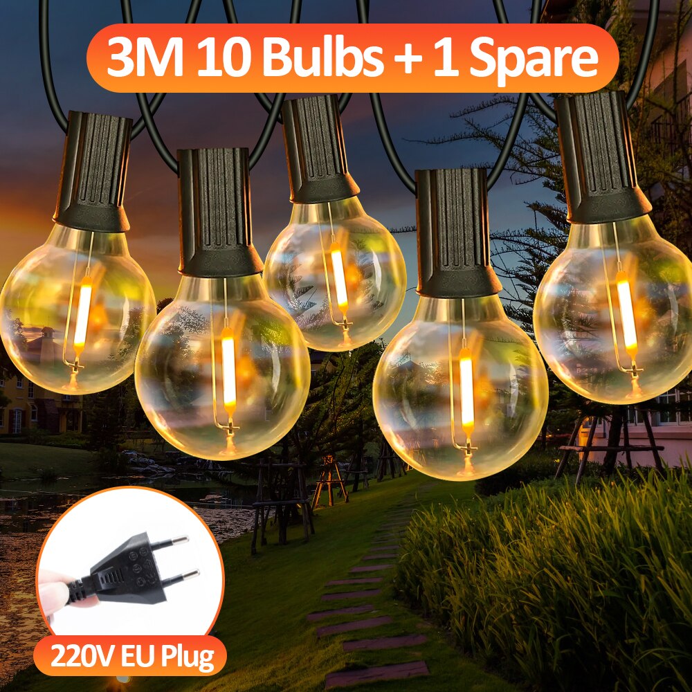 LED G40 Globe String Lights, EU 220V , 10/30/50  Plastic G40 Bulbs For Christmas Party Garden Decorative Garland Lamp S