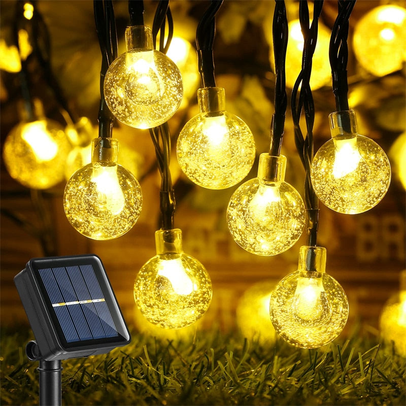 Outdoor Solar String Light 60 LED 8 Modes Crystal Ball/Star Lights Waterproof Solar Powered Twinkle Decor Lamp for Party Patio