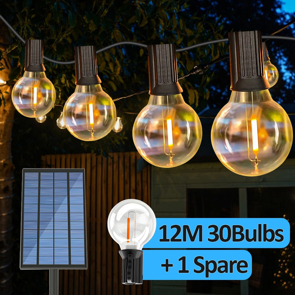 10M  20 LEDS  G40 Solar String Lights Outdoor Patio Lights Solar & USB Powered Waterproof Globe Hanging Lights with Shatterproof