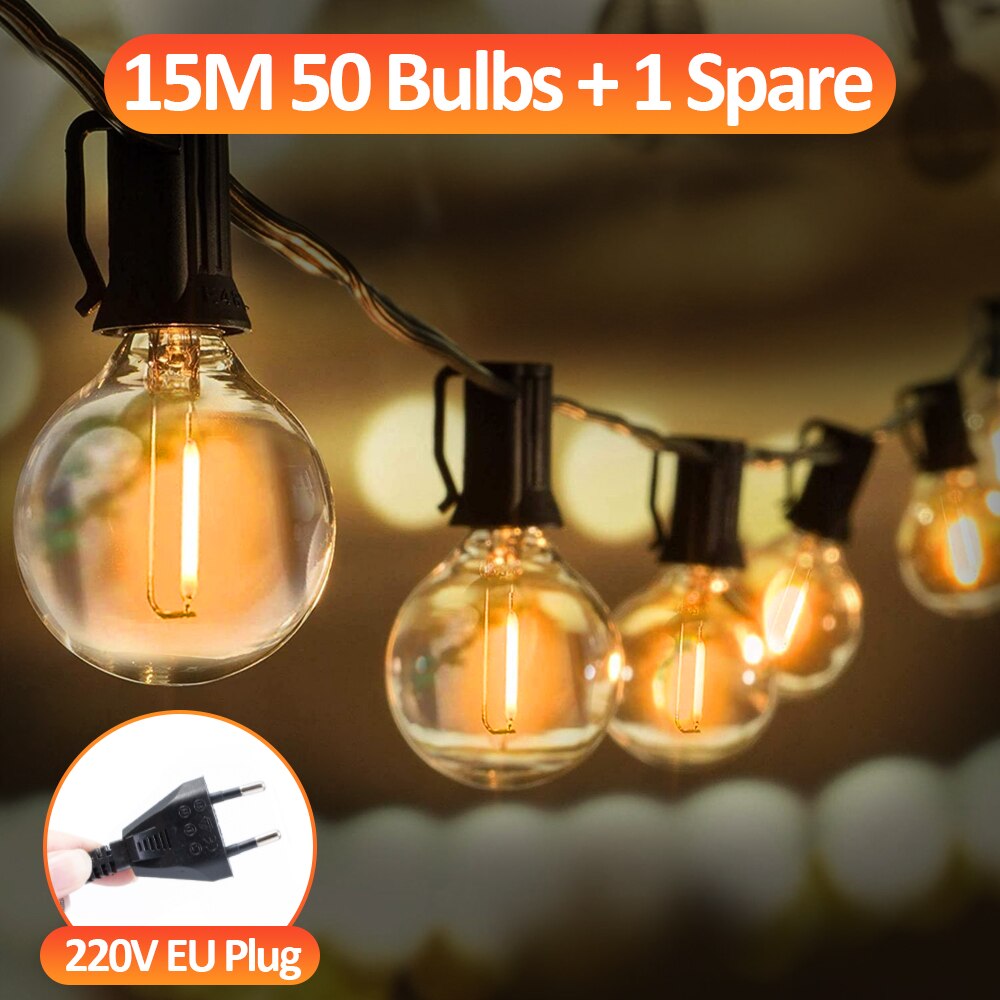 LED G40 Globe String Lights, EU 220V , 10/30/50  Plastic G40 Bulbs For Christmas Party Garden Decorative Garland Lamp S