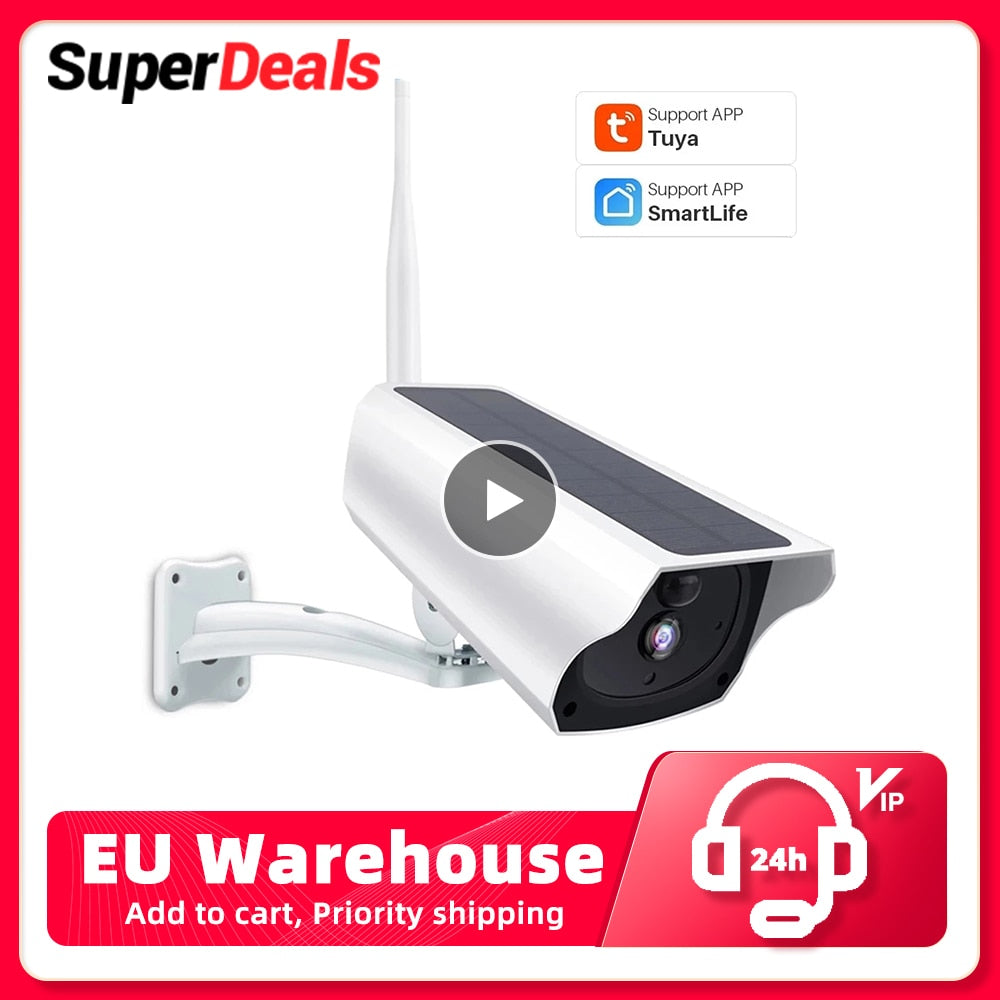 SuperDeals Tuya Smart Life Cámara WiFi de 5MP - Cámara de batería inalámbrica de seguridad de 2MP con energía solar Vigilancia en el hogar IP66 PIR impermeable para exteriores