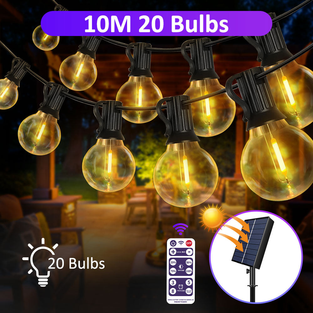 10M  20 LEDS  G40 Solar String Lights Outdoor Patio Lights Solar & USB Powered Waterproof Globe Hanging Lights with Shatterproof