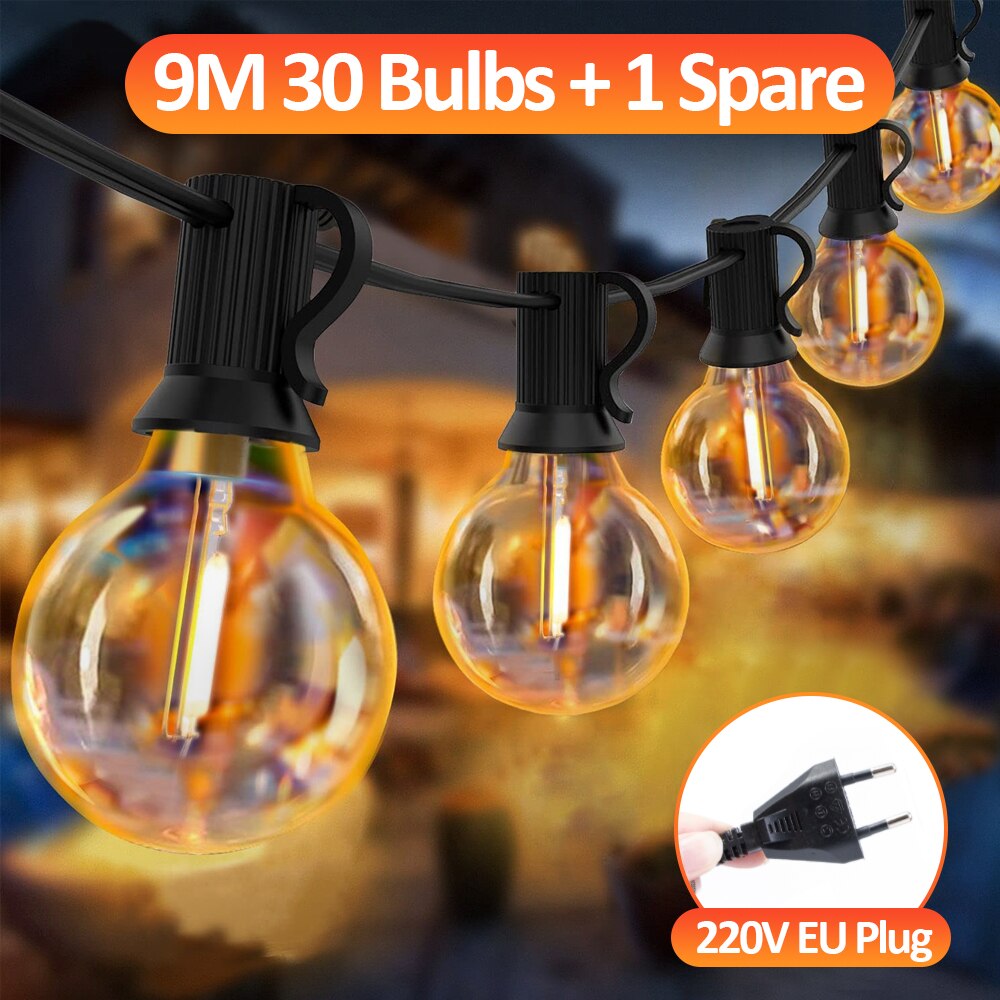 LED G40 Globe String Lights, EU 220V , 10/30/50  Plastic G40 Bulbs For Christmas Party Garden Decorative Garland Lamp S