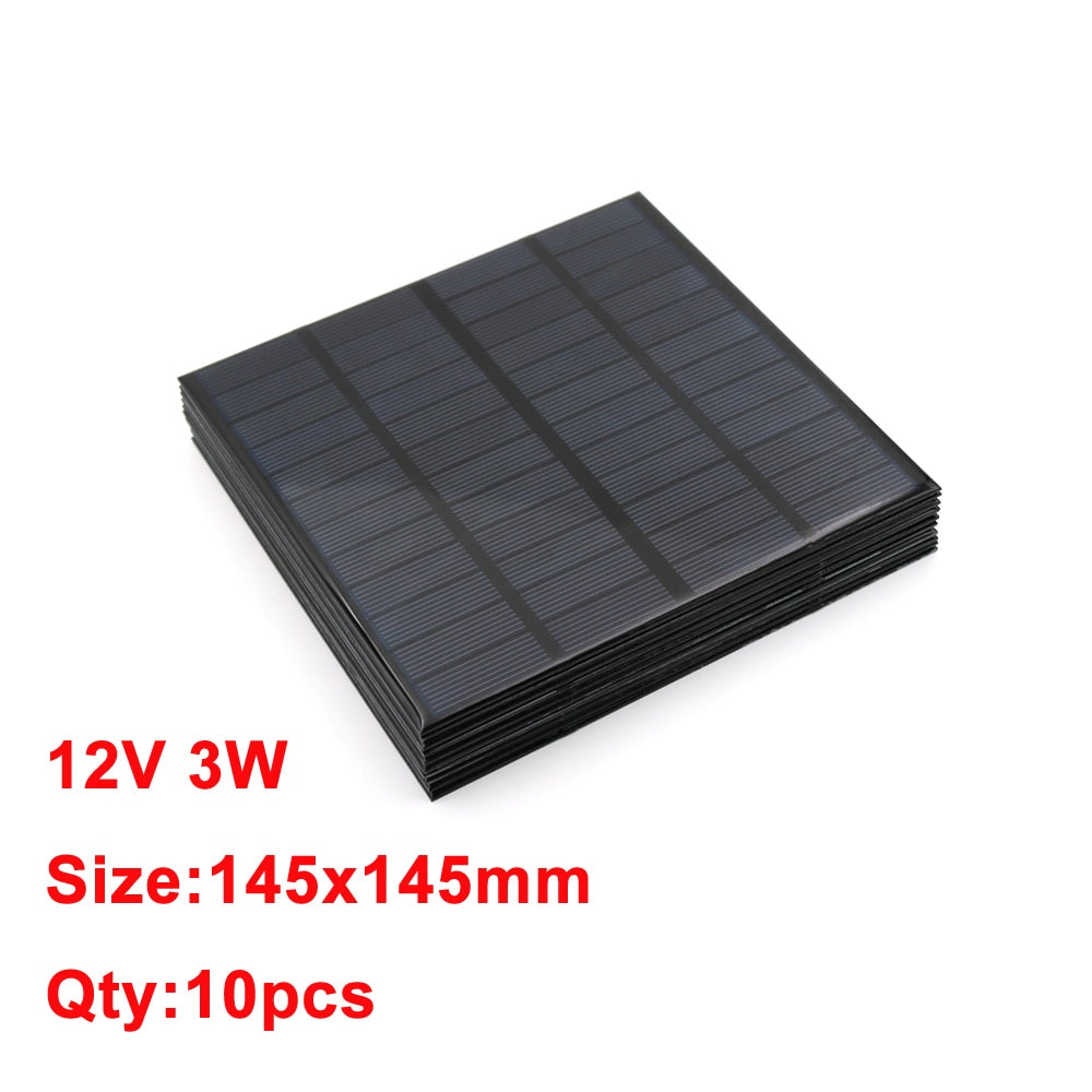 10pcs Solar Panel, 12V 3W Size:145x145mm Qty:
