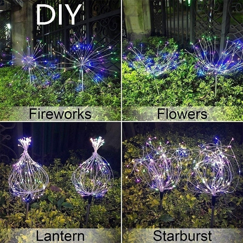 Outdoor Solar LED Firework Fairy Lights Garden Waterproof Decoration Lawn Lights Patio Pathway Party Christmas Wedding Decor