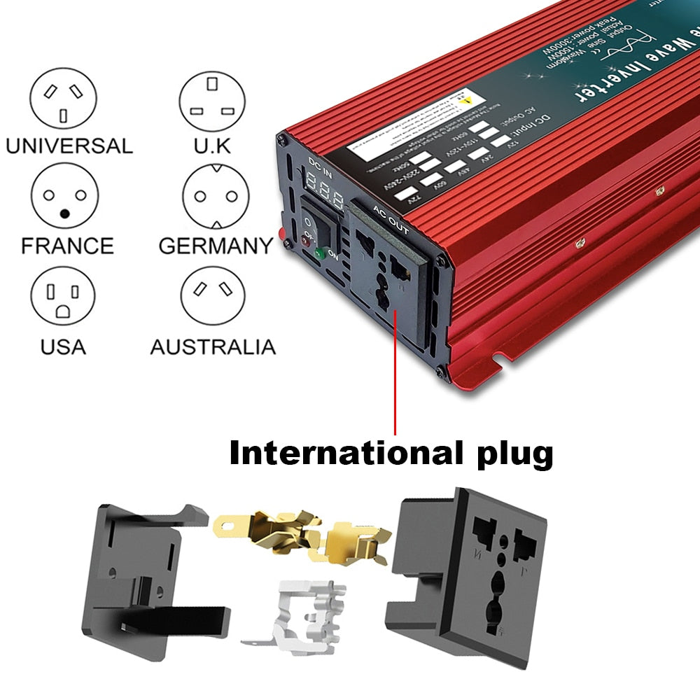 Inversor de onda senoidal pura 12V 24V 220V 110V 1000W 1600W 2000W 3000W Conversor de energia solar 12V a 220V Inversor transformador LED