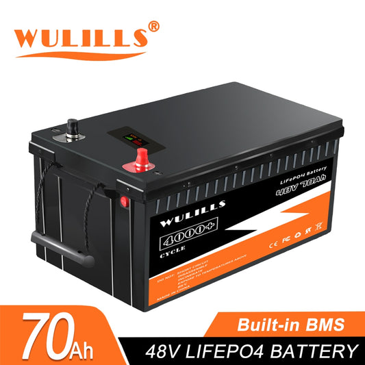 New 48V 70Ah LiFePO4 Battery Pack - 48V Built-in BMS LiFePO4 Battery for Solar Power System RV House Trolling Motor Tax Free