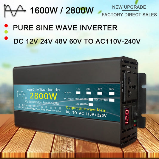 Pure Sine Wave Inverter DC 12v/24v To AC 220V 1000W 1600W 3000W Power Converter Voltage Transformer Solar Inverter LED Display