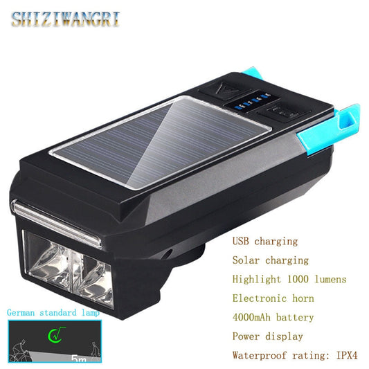 3 IN 1 LED Bike Light Front, SHTZIWANGRT USB charging Solar charging Highlight 1000 lumen