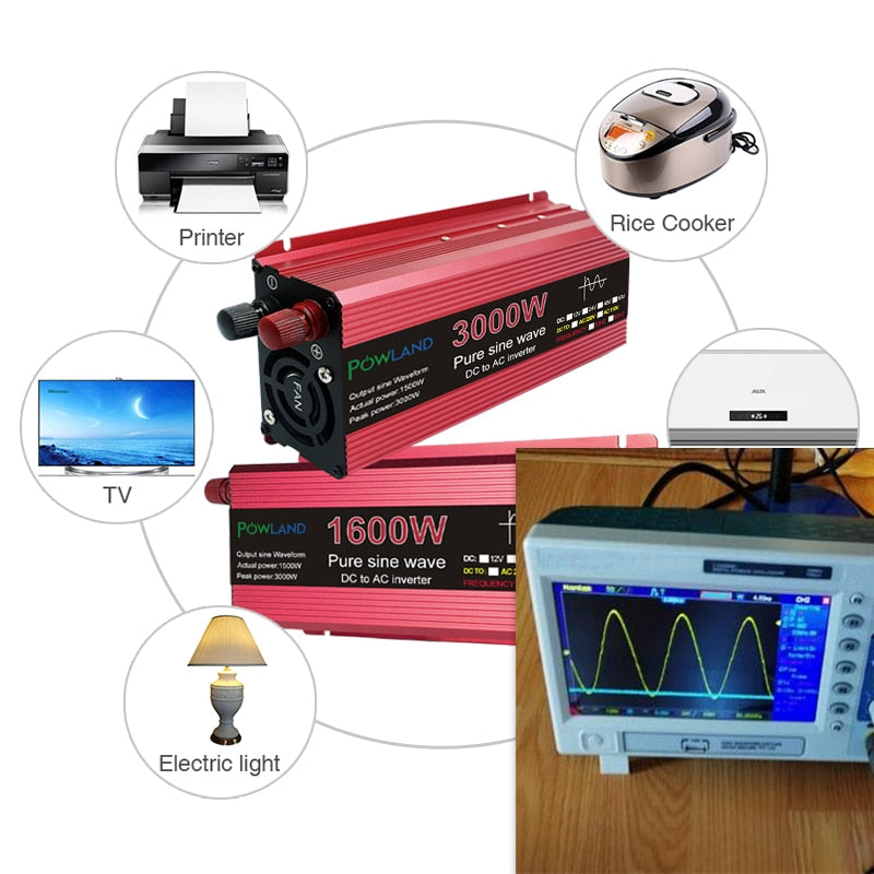 Inversor de onda senoidal pura DC 12V 24V para AC 110V 220V Tensão 1000W 1600W 2200W 3000W Transformador Conversor de energia Solar Car Inverte