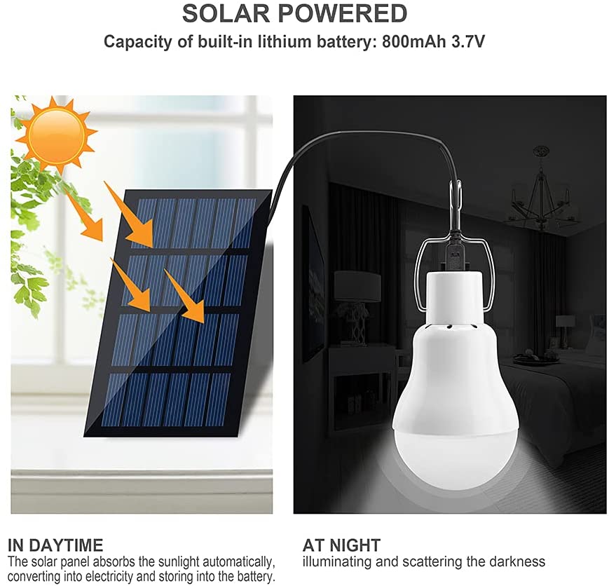 Lampadina solare a LED impermeabile da esterno 5 V USB caricata a sospensione lampada di emergenza alimentata a luce solare casa interna potente portatile