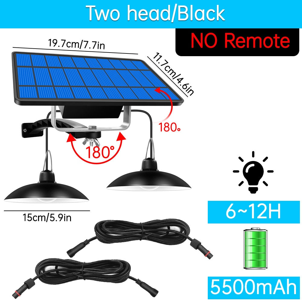 LED Solar Pendant Lights 1/2/3/4 Heads Indoor Outdoor Solar Hanging Lamp For Doorway Garage Garden Patio Balcony IP65 Waterproof