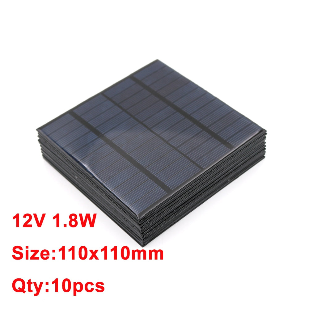 10pcs Solar Panel, 12V 1.8W Size:110x11Omm Qt