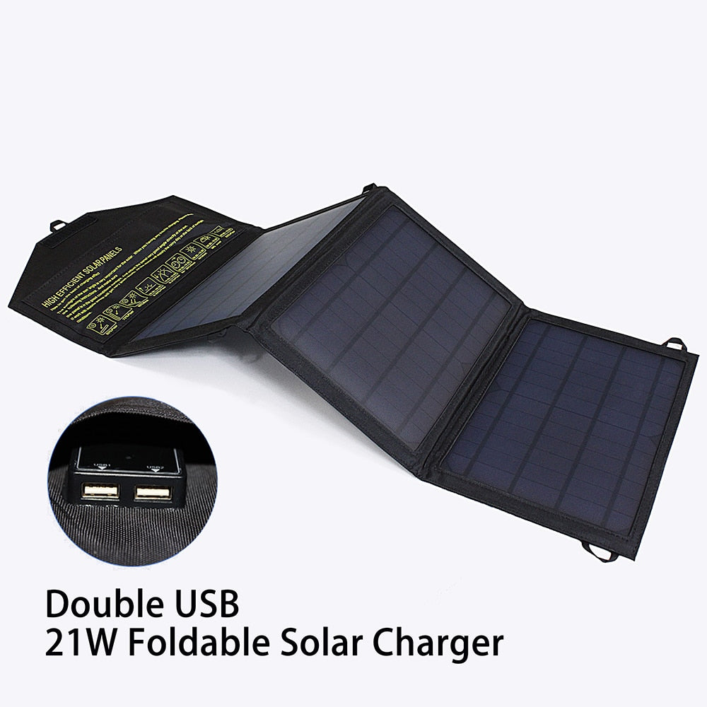 Caricatore per pannello solare portatile aggiornato 28W 21W 14W Doppio USB 5V 18V DC Pannello solare pieghevole da campeggio per carica telefono Power Bank