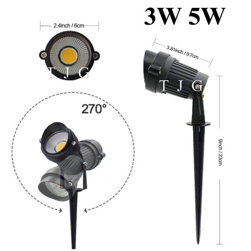 LED COB Illuminazione da giardino 3W 5W 10W Outdoor Spike Prato Lampada Illuminazione impermeabile Led Faretti da giardino con luce AC110V 220V DC12V