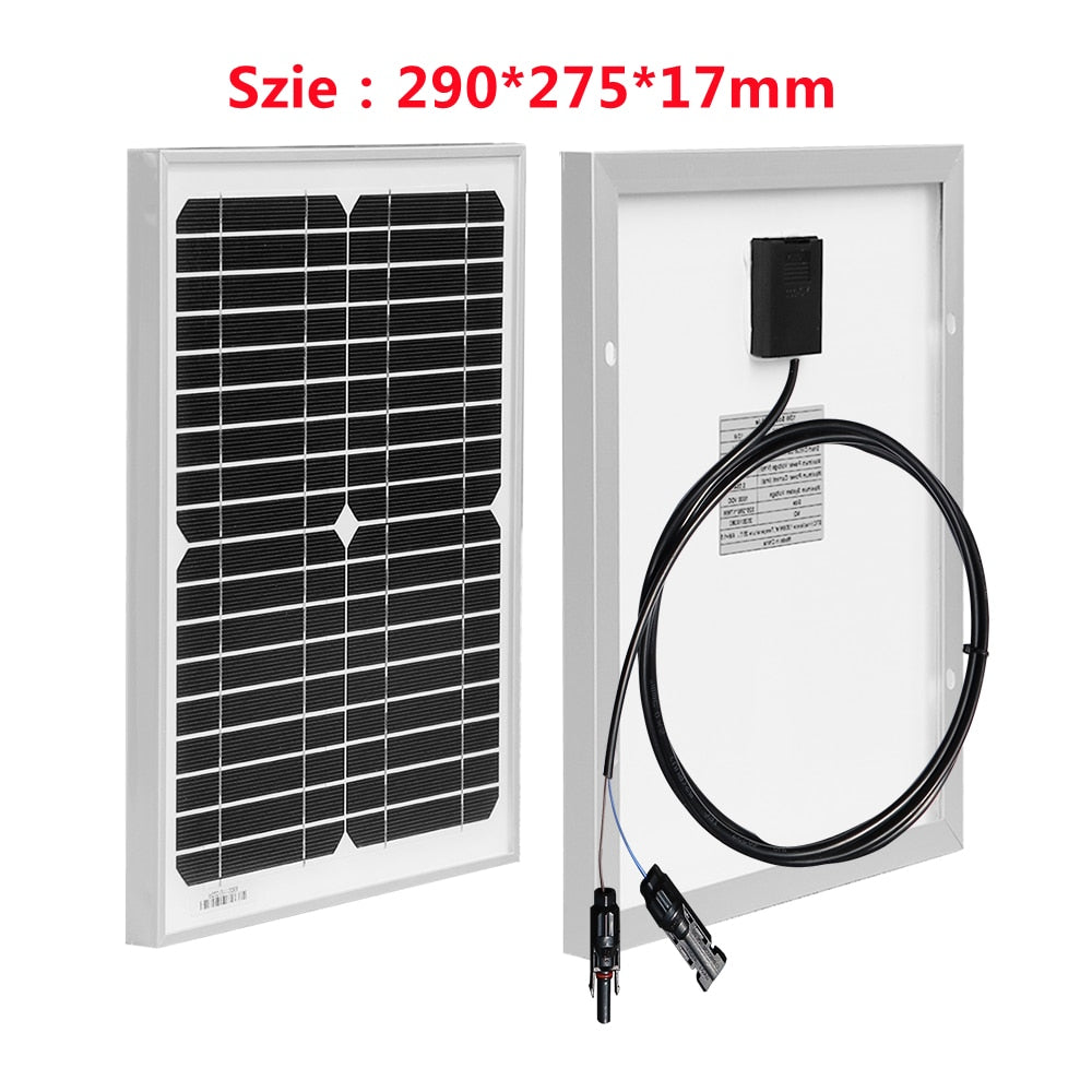 10W Rigid Solar Panel Tempered Glass Monocrystalline Solares Panels 12V Battery Charger Kit For Camping RV Yacht Street Light