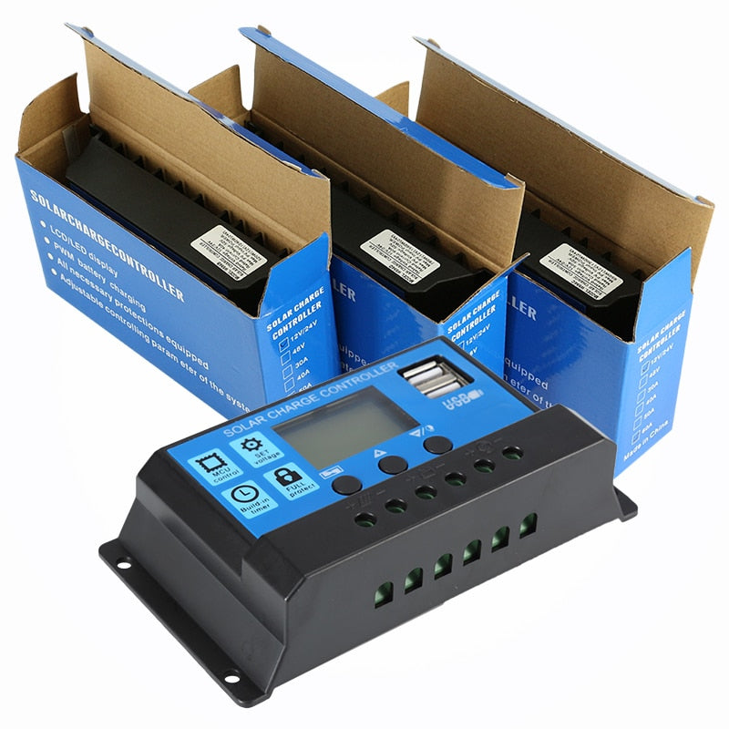 PowMr PWM 60A 50A 40A 30A 20A 10A Solar Charge and Discharge Controller 12V 24V Auto LCD Solar Regulator with Dual USB 5V NEW