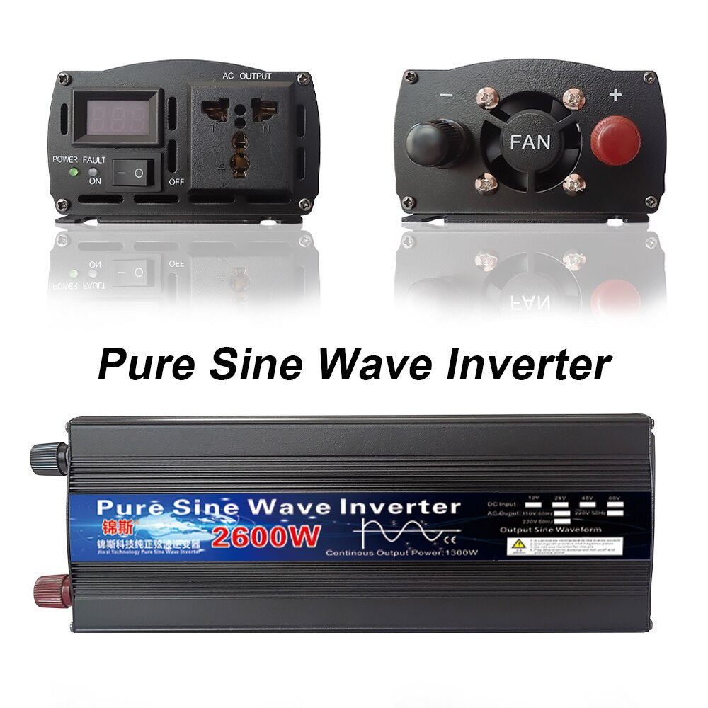 Pure Sine Wave Inverter 12V 24V - 110V 220V 1000w 2000w 2600w Inversor 12V 48V to 220V Power Solar Inverter Converter LED Display