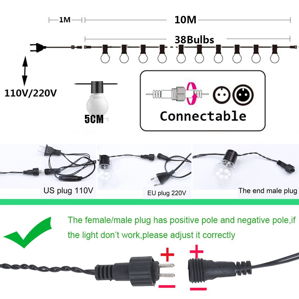 Led Fairy String Lights for Party Holiday Garden Garland Christmas Decorations Home Outdoor Globe Festoon Bulb Light Wedding