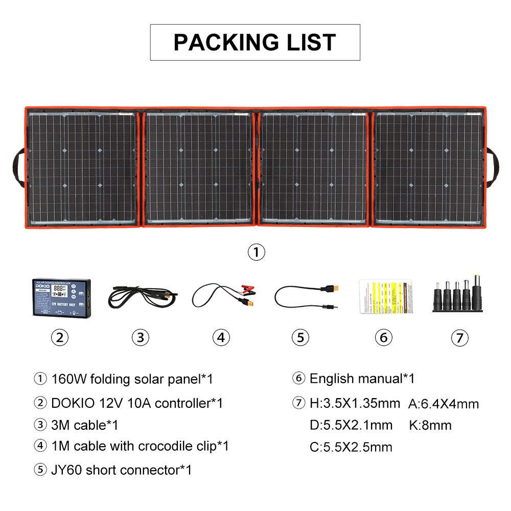 160W folding solar panel*1 English manual*1 DOKIO