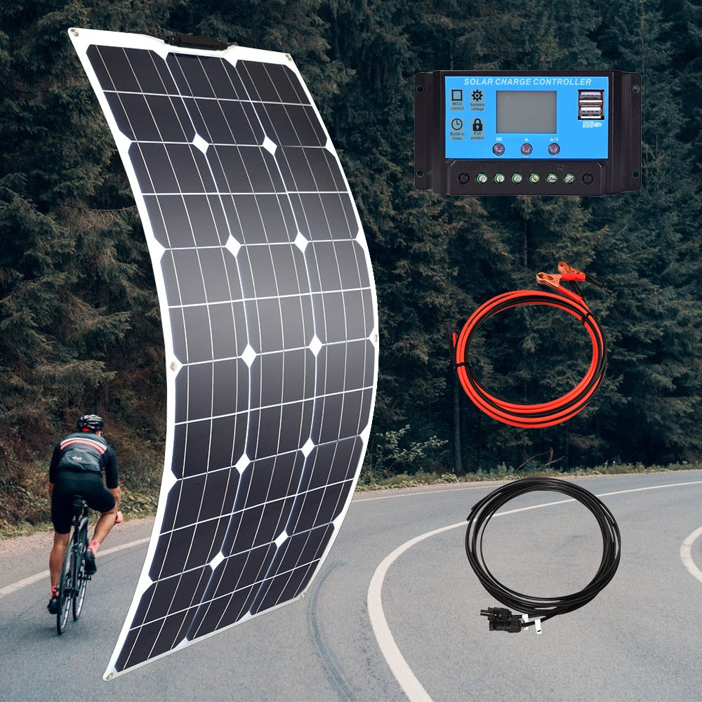 100w 200w 300w 400w Flexible Solar Panel High Efficiency PWM Controller for RV/Boat/Car/Home 12V/24V Battery Charger