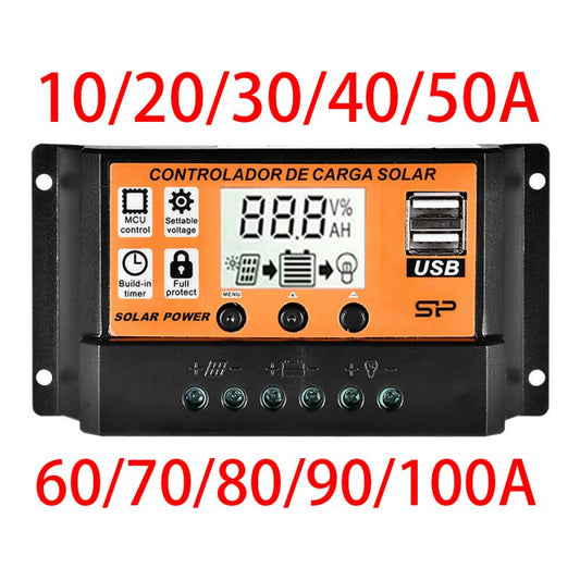 MPPT Solar Charge Controller 12V 24V 10A 20A 30A 40A 50A Solar Controller Solar Panel Battery Regulator Dual USB 5V LCD Display