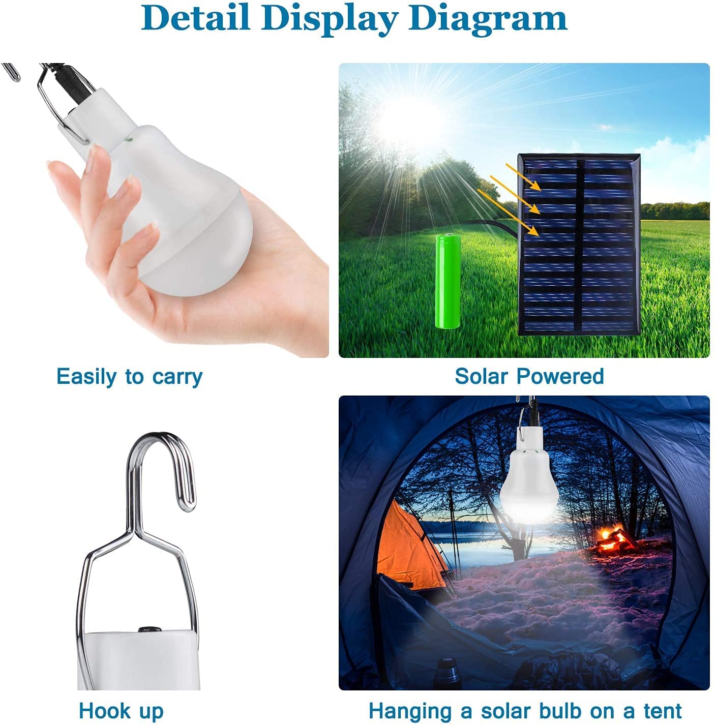 Lampadina solare a LED impermeabile da esterno 5 V USB caricata a sospensione lampada di emergenza alimentata a luce solare casa interna potente portatile