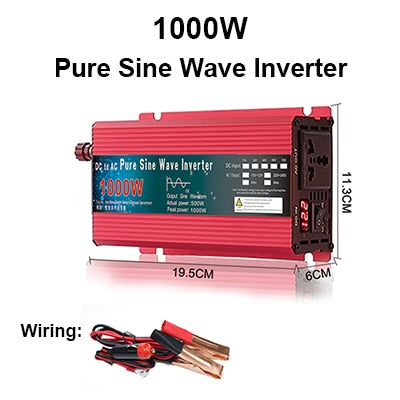 Inversor de onda senoidal pura 12V 24V 220V 110V 1000W 1600W 2000W 3000W Conversor de energia solar 12V a 220V Inversor transformador LED