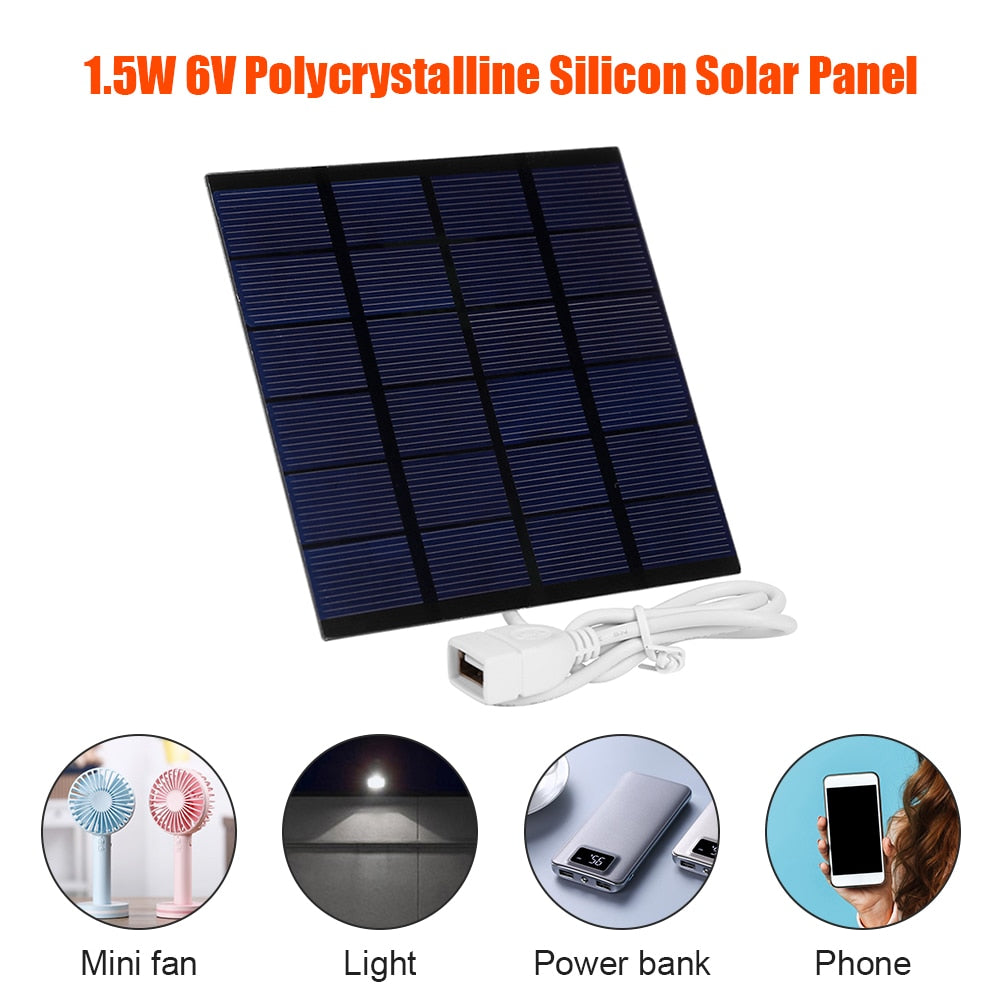 USB Solar Panel Outdoor 1.5W 6V Portable Solar Charger Pane Climbing Fast Charger Polysilicon Travel DIY Solar Charger Generator