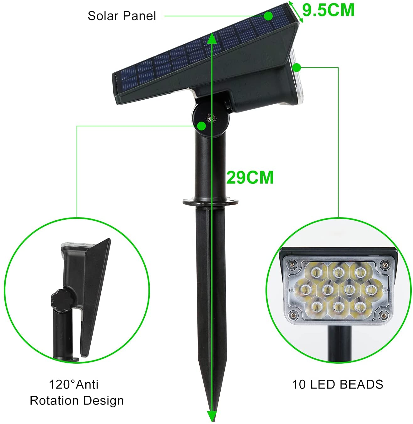 T-SUN Faretto solare orientabile Luce solare da giardino IP65 Luce verde a energia solare per la decorazione dell'albero del percorso del cortile Luce solare esterna