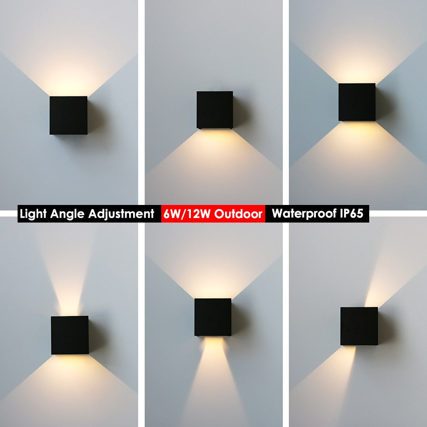 LED 6W / 12W Lampada da parete esterna impermeabile IP65 Portico Lampada da parete da giardino e lampada da camera da letto interna per soggiorno