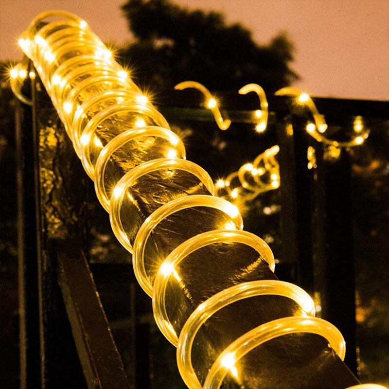 Christmas Tree Tube Lights 50/100 LEDs Solar Powered Rope String Lights Outdoor Waterproof Fairy Garden Garland for Yard Decor