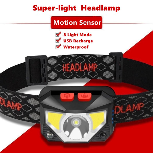 Super-light Headlamp Motion Sensor Light Mode USB Recharge Waterproof