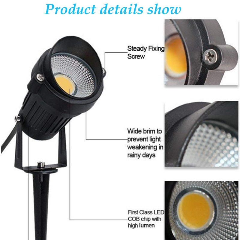 LED COB Illuminazione da giardino 3W 5W 10W Outdoor Spike Prato Lampada Illuminazione impermeabile Led Faretti da giardino con luce AC110V 220V DC12V