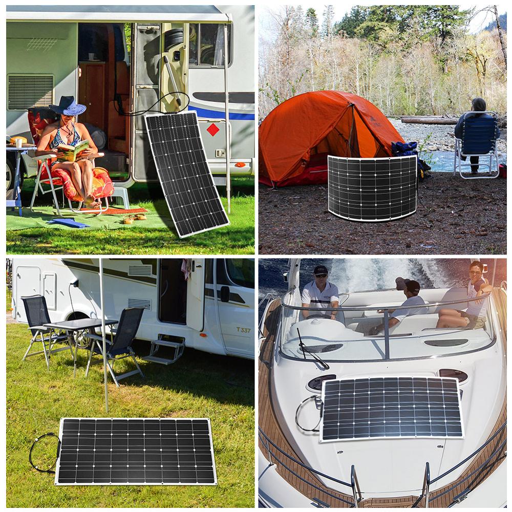 DOKIO 18V 100W Flexible Solar Panels Waterproof Portable Solar Panels Charger 12V Solar Cell Sets For Home/Car/Camping/Boat