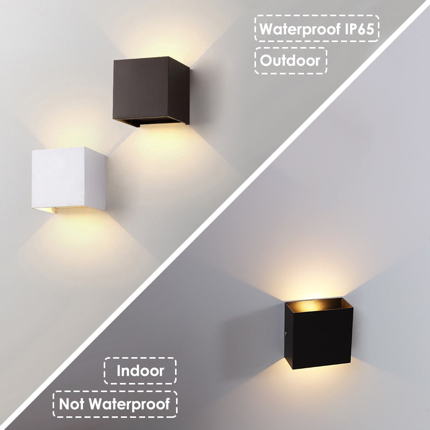 LED 6W / 12W Lampada da parete esterna impermeabile IP65 Portico Lampada da parete da giardino e lampada da camera da letto interna per soggiorno