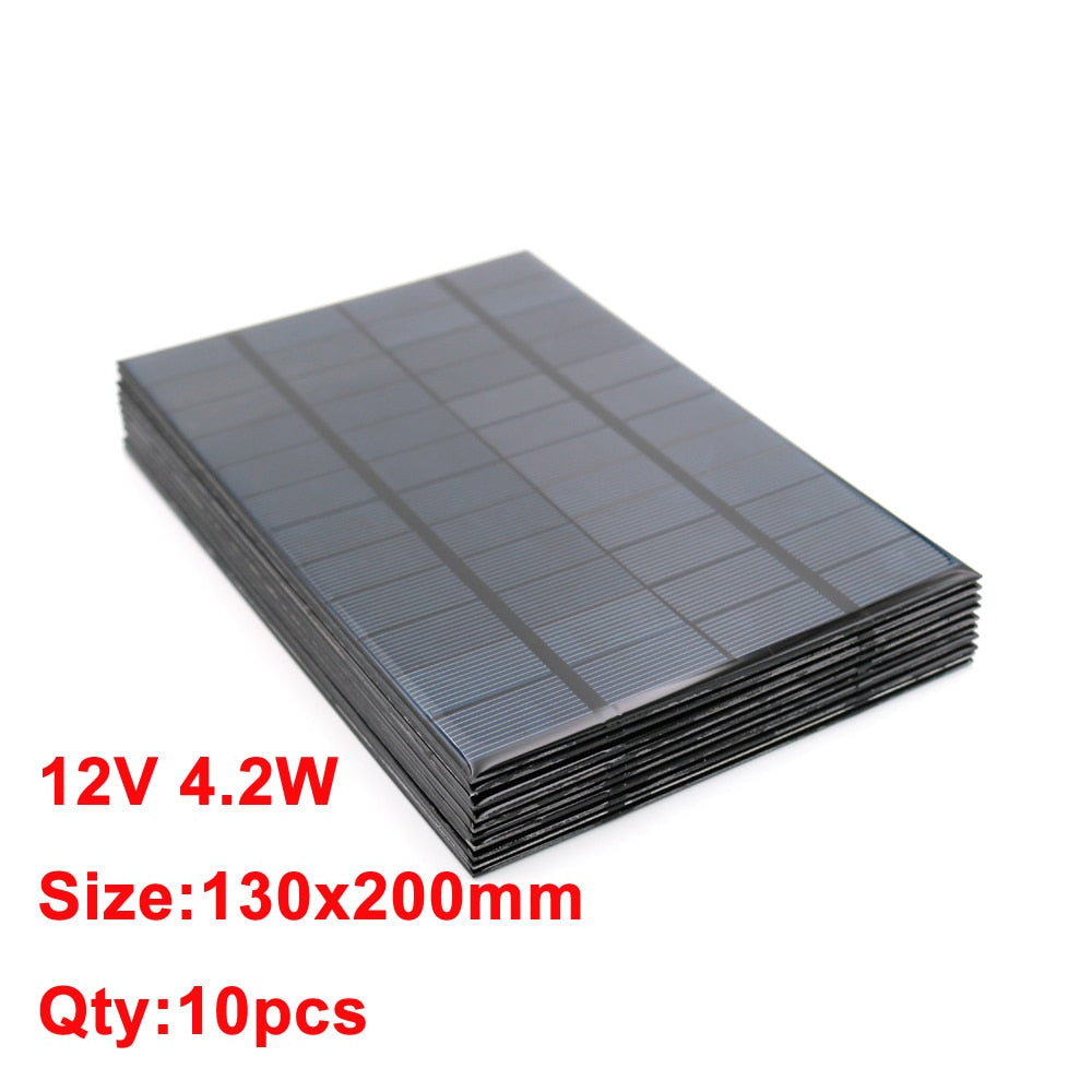10pcs Solar Panel, 12V 4.2W Size:130x200mm Qty