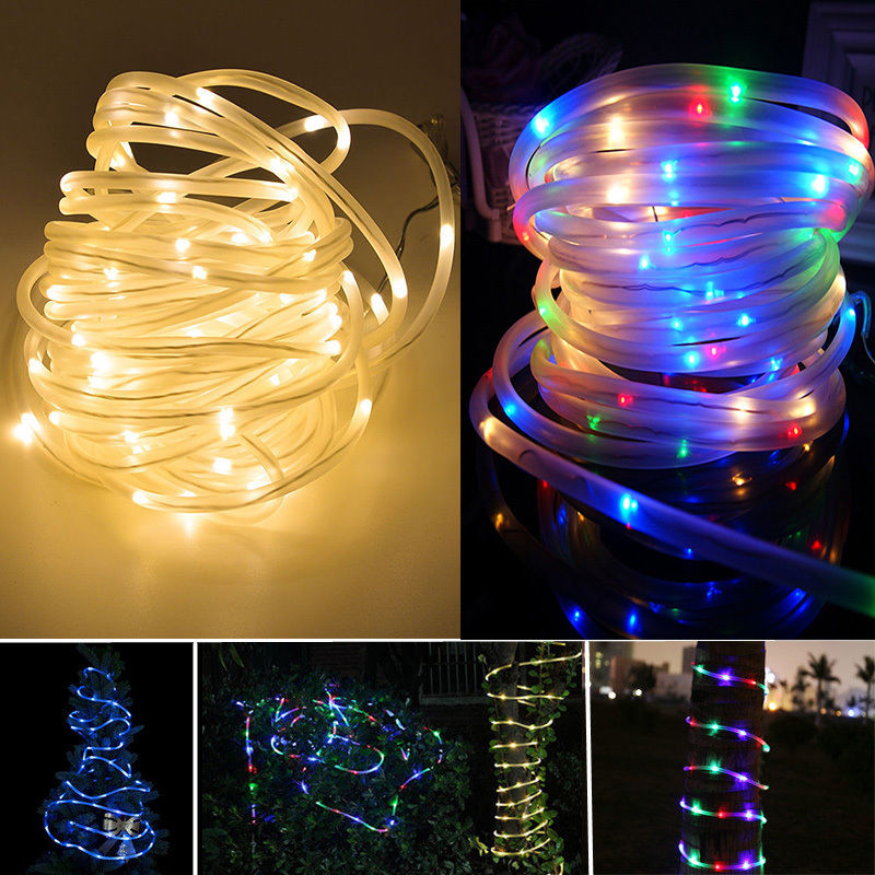 7M/12M/22M Solar Powered Rope Tube fairy String Light Ourdoor Xmas Garden Christmas party Tree flexible Strip Lighting Decor