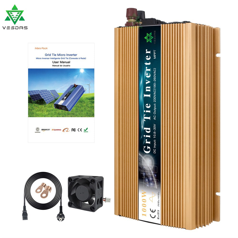 1000W 1300W 1400W MPPT Home On Grid Tie Inverter 10.8-30VDC or 22-50 VDC  Solar Inverter Pure Sine Wave Converter 110V 220V AC