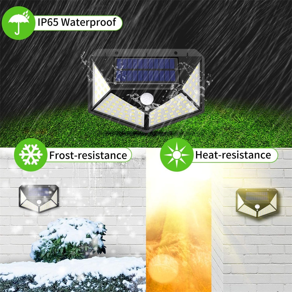 100 Led Solar Lights Outdoor Smart Motion Sensor Weatherproof Solar Powered IP65 Waterproof With Wide Angle Wall Light Garden