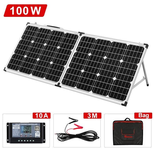 Dokio 100W Foldable Solar Panel China (2Pcs x 50W) 18V +10A 12V Controller Solar Battery Cell/Module/System Charger