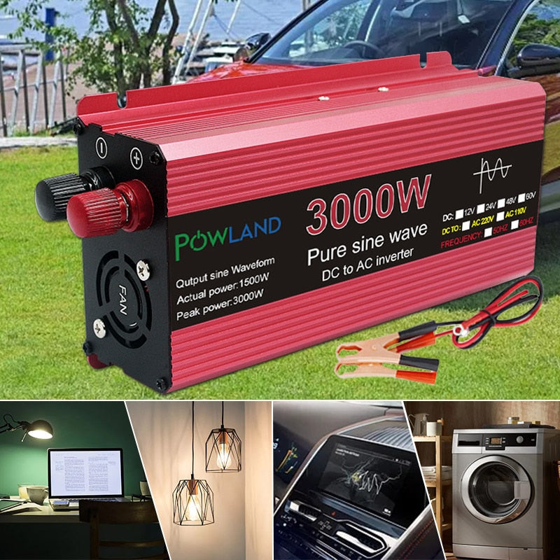 Inversor de onda senoidal pura DC 12V 24V para AC 110V 220V Tensão 1000W 1600W 2200W 3000W Transformador Conversor de energia Solar Car Inverte