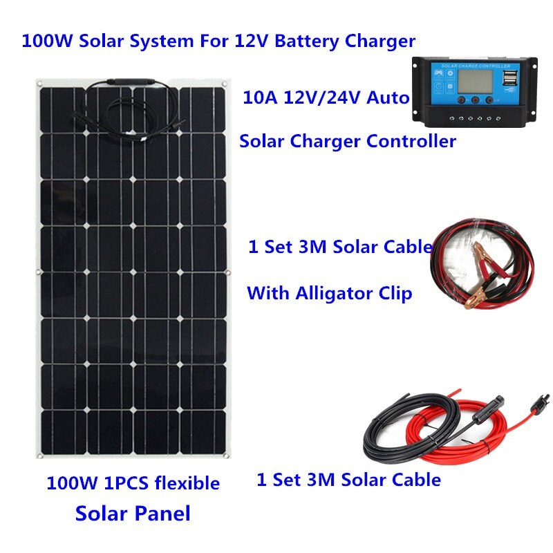 Mono cella solare 100w 200w kit pannello solare flessibile con regolatore di carica solare 10A/20A pannelli solari 12v per camper/barca/auto/campeggio